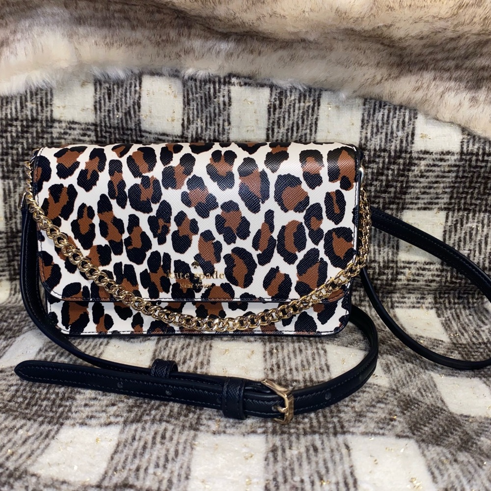 KATE SPADE NEW YORK SPOTTED LEOPARD GOLD CHAIN CROSSBODY BAG